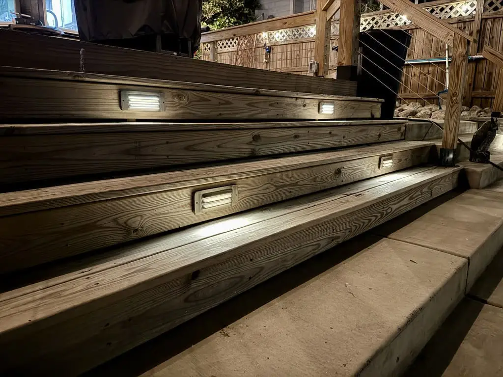Deck lighting installed by Sunset Lights in Raleigh.