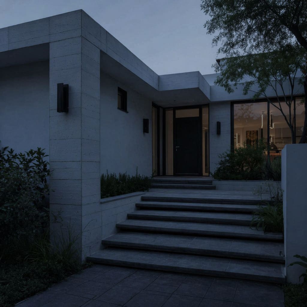 dimly lit house before pathway lighting was installed. best path lighting company in Raleigh. pathway lighting installer in Raleigh, Cary, Apex, Wake Forest, Fuquay-Varina, Durham.