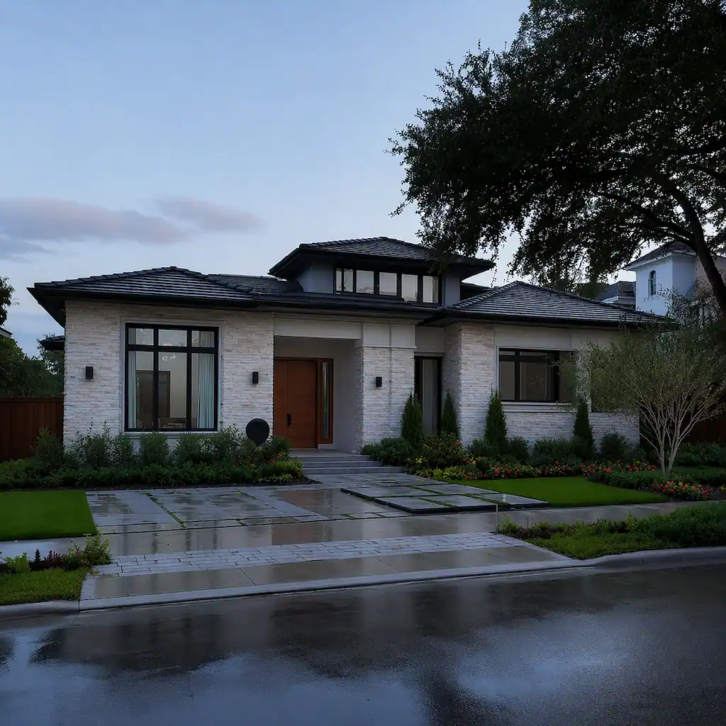 house at dusk before professional security and flood lighting installation. best security lighting company in Raleigh. security lighting installer in Raleigh, Cary, Apex, Wake Forest, Fuquay-Varina, Durham.