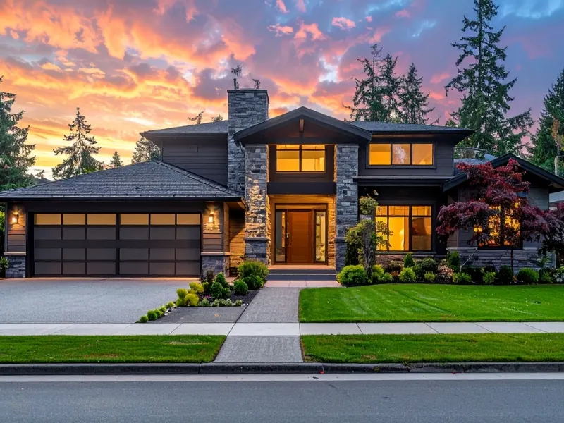 Modern home at dusk, for the article addressing the average cost of landscape lighting in Raleigh and surrounding areas.