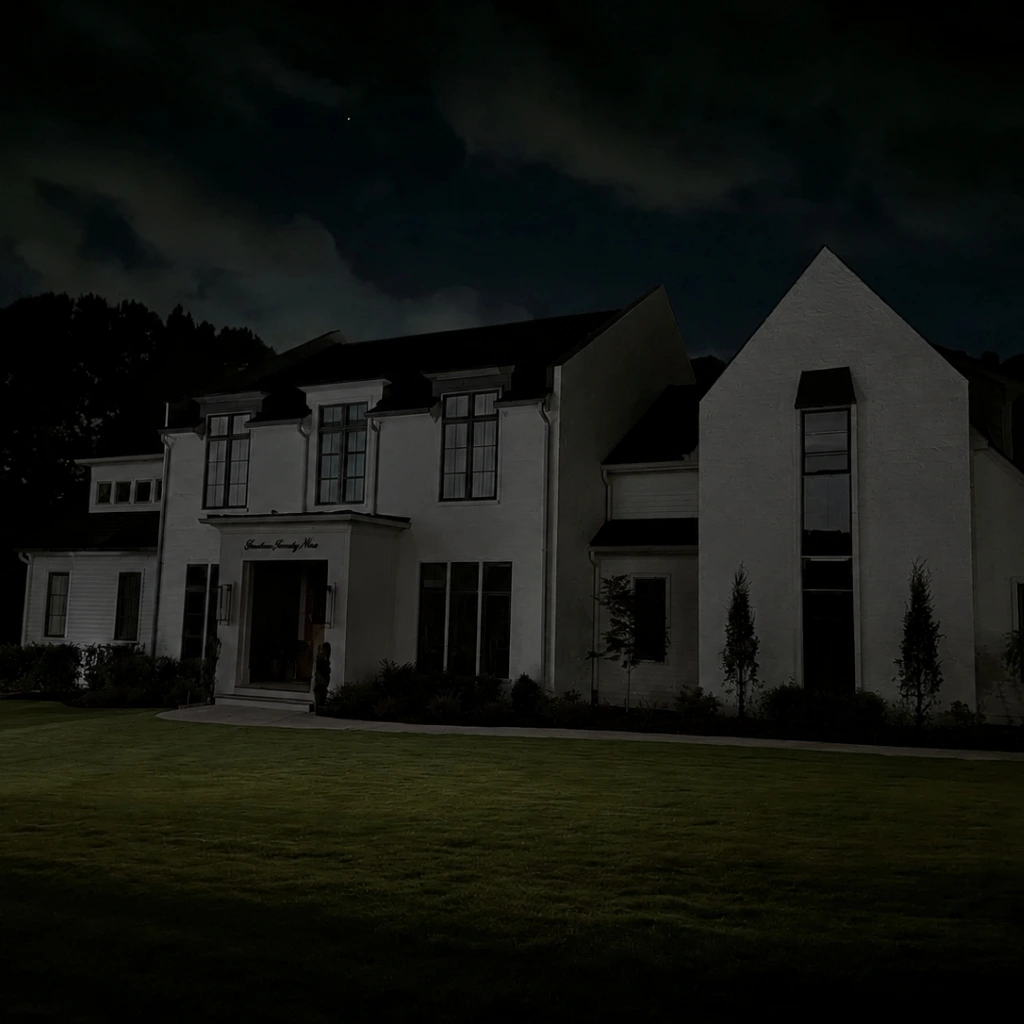 A modern luxury suburban home photographed at dark, in need of outdoor lighting installation in Raleigh, NC.