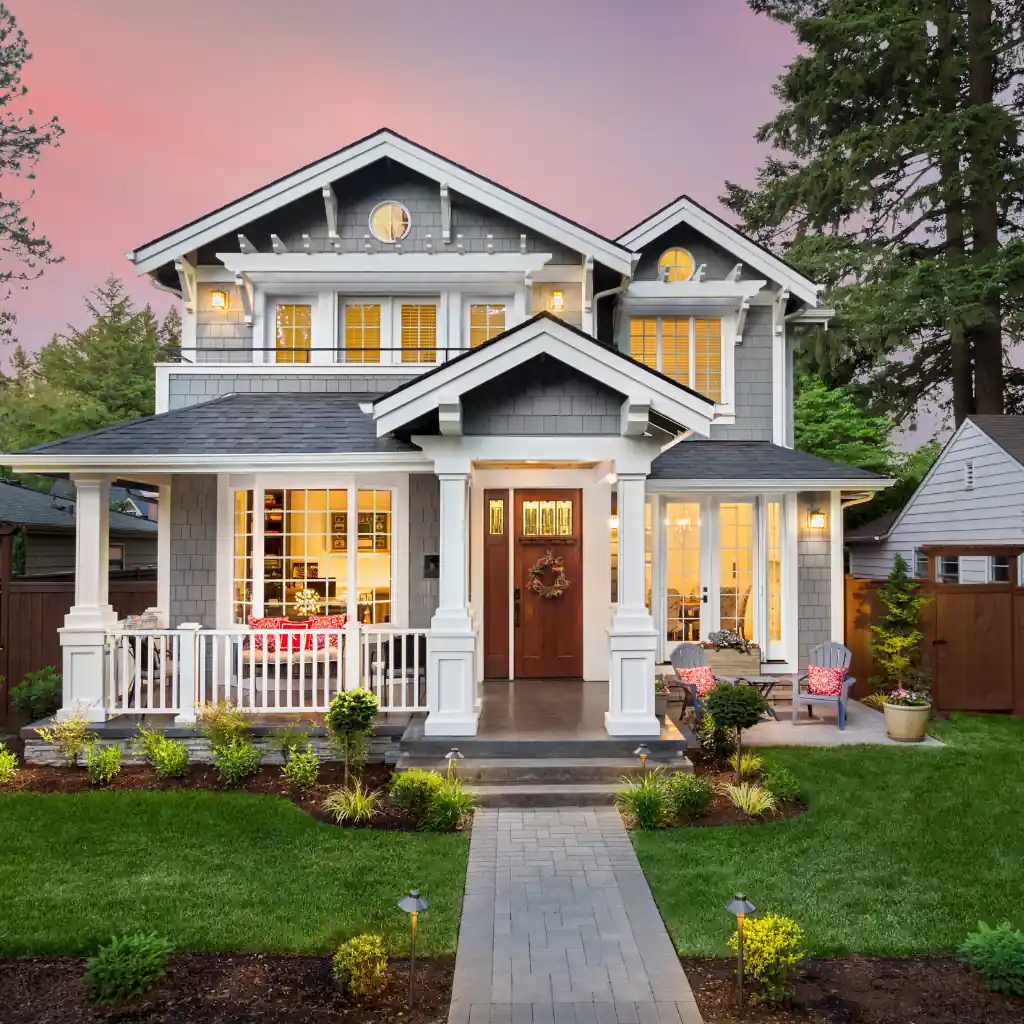 A modern family home that has undergone outdoor lighting installation in Apex, NC.